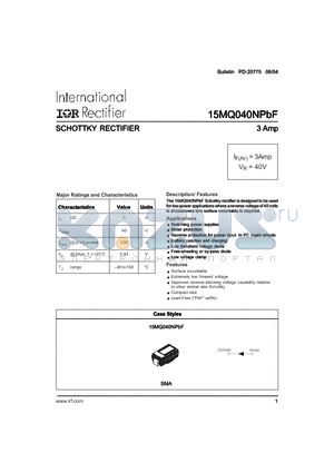 15MQ040NTR datasheet - SCHOTTKY RECTIFIER