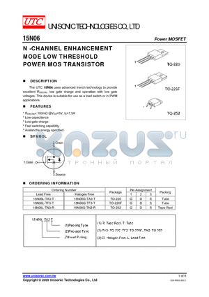 15N06 datasheet - N -CHANNEL ENHANCEMENT MODE LOW THRESHOLD POWER MOS TRANSISTOR