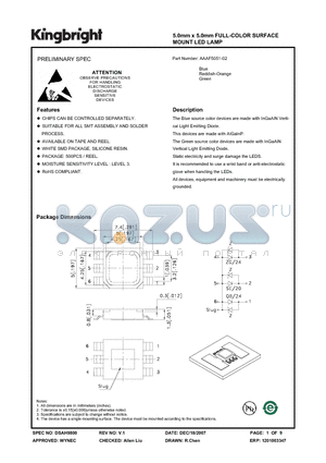 AAAF5051-02 datasheet - 5.0mm x 5.0mm FULL-COLOR SURFACE MOUNT LED LAMP