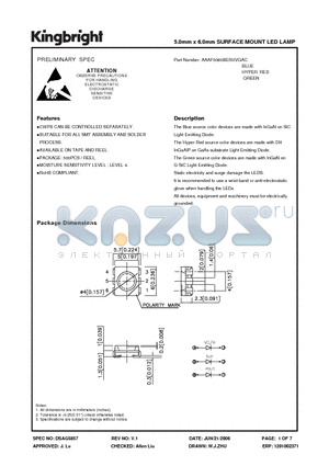 AAAF5060BESUVGAC datasheet - 5.0mm x 6.0mm SURFACE MOUNT LED LAMP