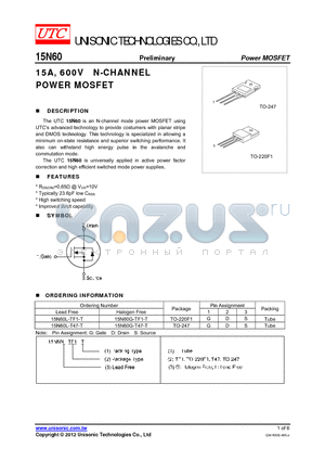 15N60L-T47-T datasheet - 15A, 600V N-CHANNEL POWER MOSFET