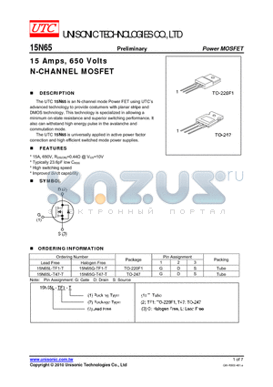 15N65G-T47-T datasheet - 15 Amps, 650 Volts N-CHANNEL MOSFET