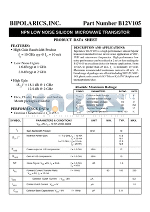 B12V10500 datasheet - NPN LOW NOISE SILICON MICROWAVE TRANSISTOR