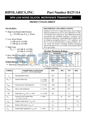 B12V11402 datasheet - NPN LOW NOISE SILICON MICROWAVE TRANSISTOR