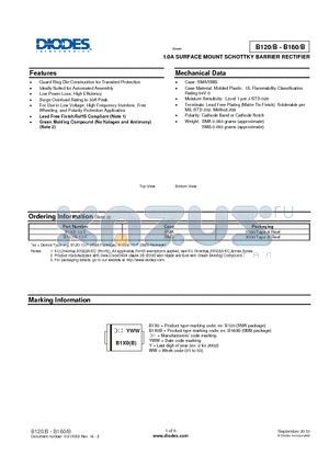 B130-13 datasheet - 1.0A SURFACE MOUNT SCHOTTKY BARRIER RECTIFIER