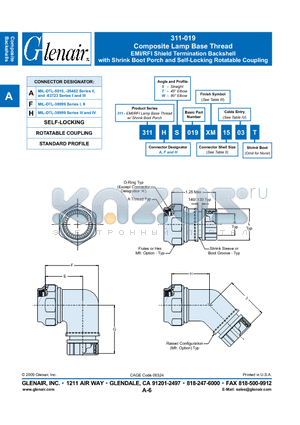 311AS019XW datasheet - Composite Lamp Base Thread