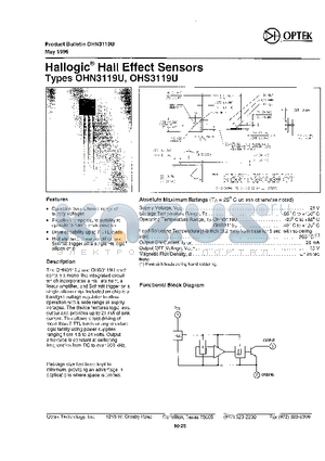 3119U datasheet - Hallogic Hall Effect Sensors Type OHN3119U, OHS3119U