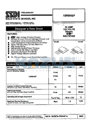 15R6N datasheet - 50 AMP 150 VOLTS 50 nsec RECTIFIER