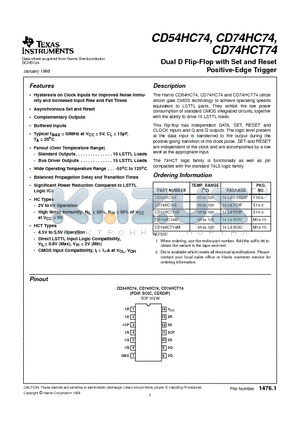 CD74HCT74M datasheet - Dual D Flip-Flop with Set and Reset Positive-Edge Trigger