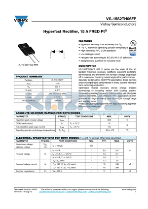 15S2TH06FP datasheet - Hyperfast Rectifier, 15 A FRED Pt