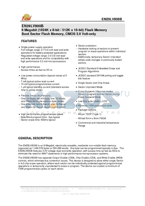 EN29LV800BB-55RTI datasheet - 8 Megabit (1024K x 8-bit / 512K x 16-bit) Flash Memory Boot Sector Flash Memory, CMOS 3.0 Volt-only