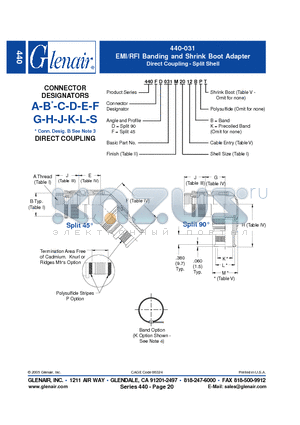 440LF031M20 datasheet - EMI/RFI Banding and Shrink Boot Adapter Direct Coupling - Split Shell