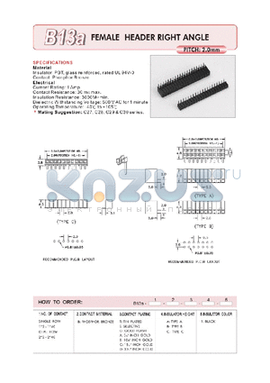 B13A12BSA1 datasheet - FEMALE HEADER RIGHT ANGLE