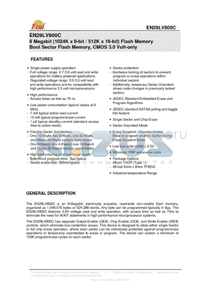 EN29LV800CB-70TI datasheet - 8 Megabit (1024K x 8-bit / 512K x 16-bit) Flash Memory