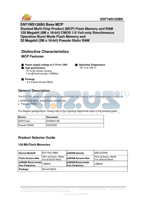 EN29NS128B0-7DW datasheet - Stacked Multi-Chip Product (MCP) Flash Memory and RAM