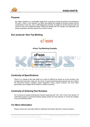 EN29P640T-70BIP datasheet - 64 Megabit (8M x 8-bit / 4M x 16-bit) Flash Memory