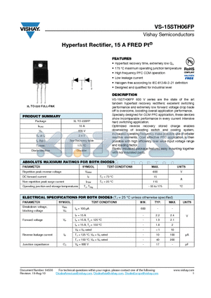 15STH06FP datasheet - Hyperfast Rectifier, 15 A FRED Pt