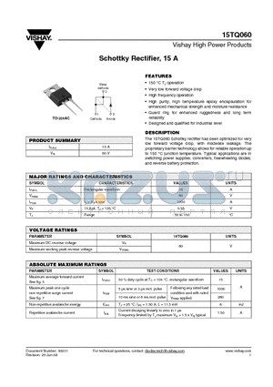 15TQ060 datasheet - Schottky Rectifier, 15 A