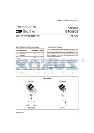 15TQ060S datasheet - SCHOTTKY RECTIFIER