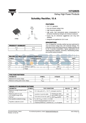 15TQ060STRR datasheet - Schottky Rectifier, 15 A