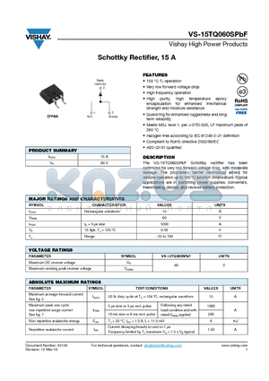 15TQ060SPBF_10 datasheet - Schottky Rectifier, 15 A