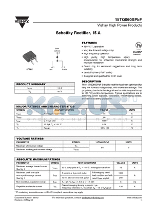 15TQ060STRLPBF datasheet - Schottky Rectifier, 15 A