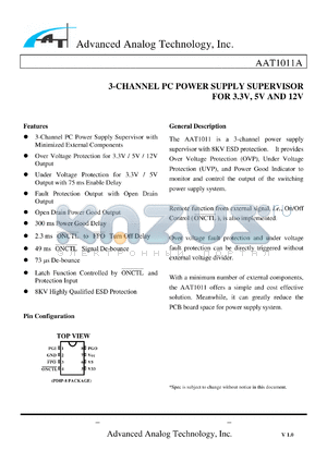 AAT1011A datasheet - 3-CHANNEL PC POWER SUPPLY SUPERVISOR FOR 3.3V, 5V AND 12V