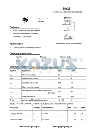 DA221 datasheet - Surface Mount Fast Switching Diodes