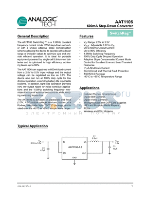 AAT1106 datasheet - 600mA Step-Down Converter