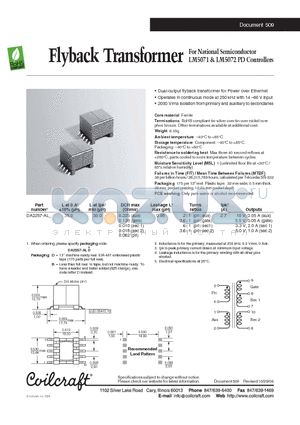 DA2257-AL datasheet - Flyback Transformer