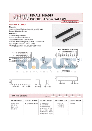 B13B12BGB1 datasheet - FEMALE HEADER PROFILE : 4.5mm SMT TYPE