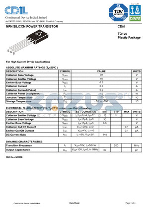 CD81 datasheet - NPN SILICON POWER TRANSISTOR