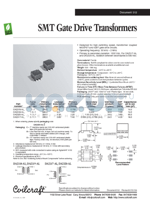 DA2318-AL datasheet - SMT Gate Drive Transformers