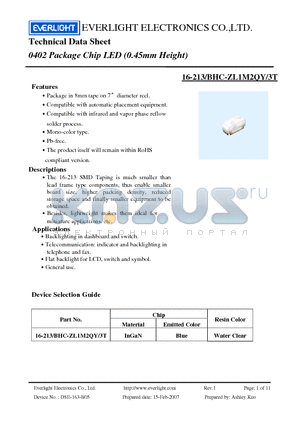 16-213-BHC-ZL1M2QY-3T datasheet - 0402 Package Chip LED (0.45mm Height)