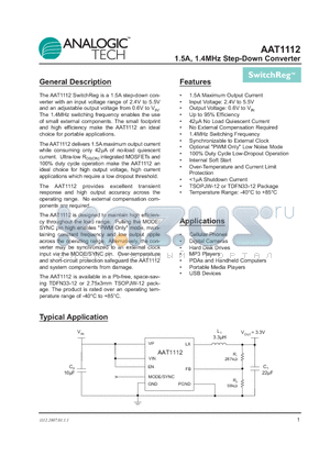 AAT1112 datasheet - 1.5A, 1.4MHz Step-Down Converter