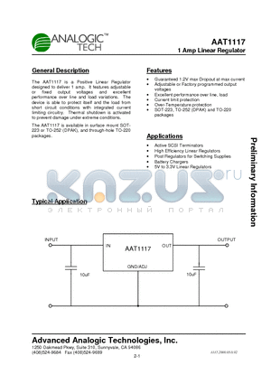 AAT1117XNY-3.3-T1 datasheet - 1 Amp Linear Regulator