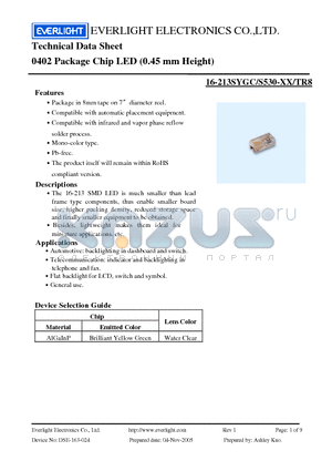 16-213SYGC datasheet - Chip LED (0.45 mm Height)