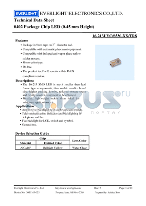 16-213UYC datasheet - Chip LED (0.45 mm Height)