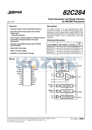 CD82C284-12 datasheet - Clock Generator and Ready Interface for 80C286 Processors
