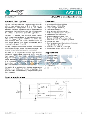 AAT1112IWP-0.6-T1 datasheet - 1.5A, 1.4MHz Step-Down Converter