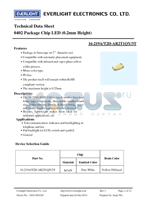 16-219A-T2D-AR2T1QY-3T datasheet - 0402 Package Chip LED (0.2mm Height)