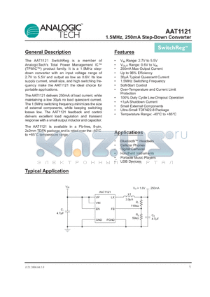 AAT1121 datasheet - 1.5MHz, 250mA Step-Down Converter