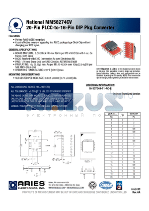 16-307349-11-RC-P datasheet - 20-Pin PLCC-to-16-Pin DIP Pkg Converter