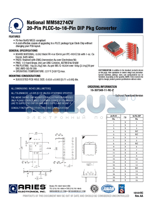 16-307349-11-RC datasheet - 20-Pin PLCC-to-16-Pin DIP Pkg Converter