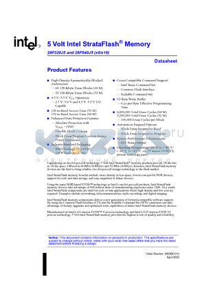 DA28F640J5-150 datasheet - 5 Volt Intel StrataFlash^ Memory