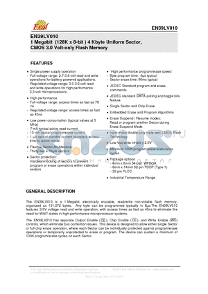 EN39LV010-45RJIP datasheet - 1 Megabit (128K x 8-bit ) 4 Kbyte Uniform Sector, CMOS 3.0 Volt-only Flash Memory