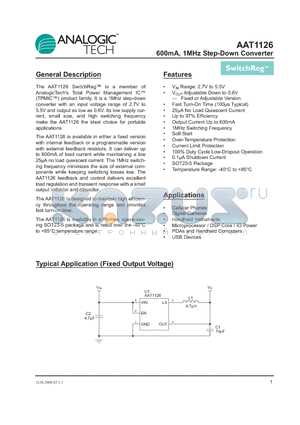 AAT1126 datasheet - 600mA, 1MHz Step-Down Converter