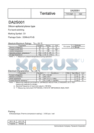 DA2S001 datasheet - Silicon epitaxial planar type For band switching