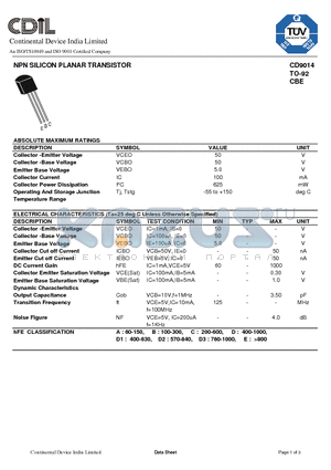 CD9014B datasheet - NPN SILICON PLANAR TRANSISTOR