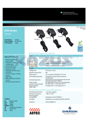 DA4-050CH datasheet - Switching wallmount power supply